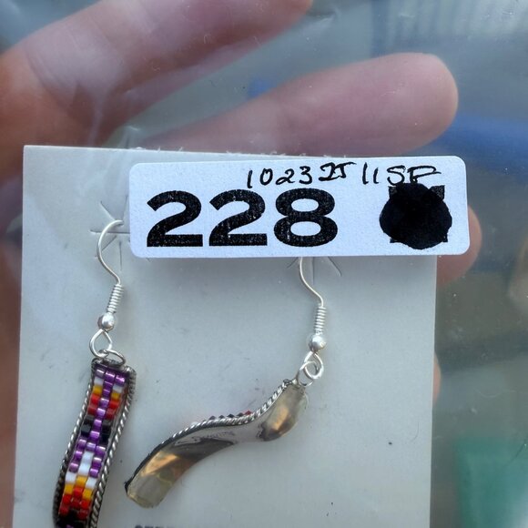 Navajo Handmade Sterling Silver Beaded Dangle Earrings Lucille Romone gift NWT - Picture 5 of 6